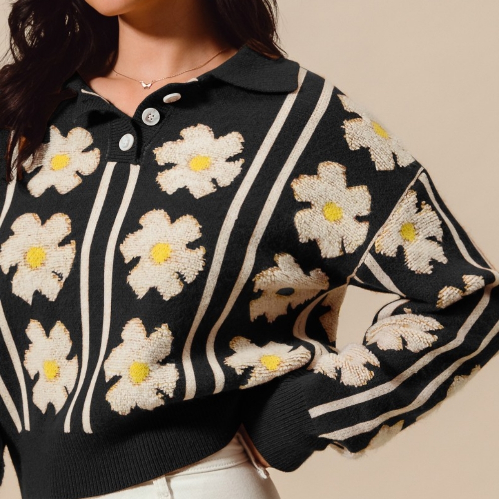 Petal Pop Polo Sweater
